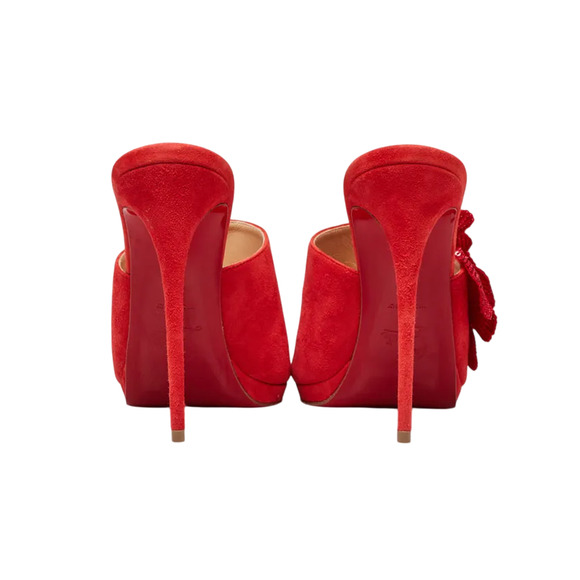 Christian Louboutin NIB Submuline 120 Coral Suede Paillette Heels Mules Sandals - Picture 2 of 7